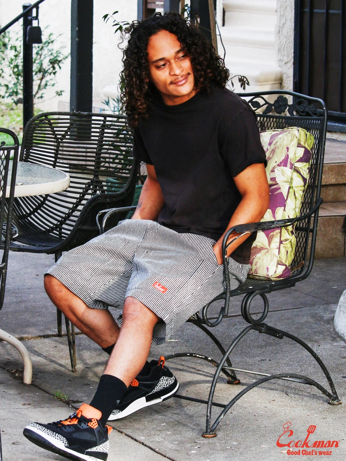 シェフパンツ Chef Pants Short Front Pocket Hickory Black