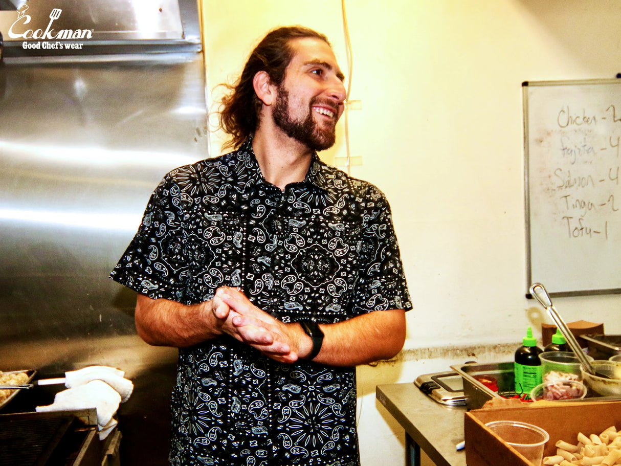 ワークシャツ Work Shirts Short Sleeve Light Paisley Black
