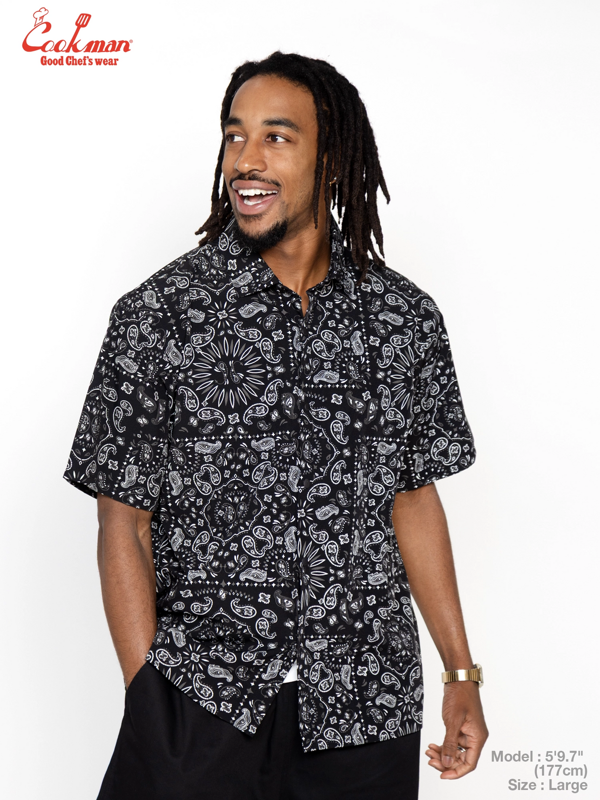 ワークシャツ Work Shirts Short Sleeve Light Paisley Black