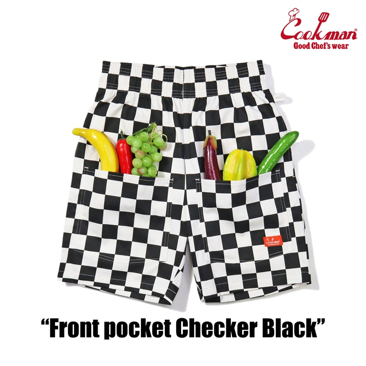 シェフパンツ Chef Pants Short Front pocket Checker Black