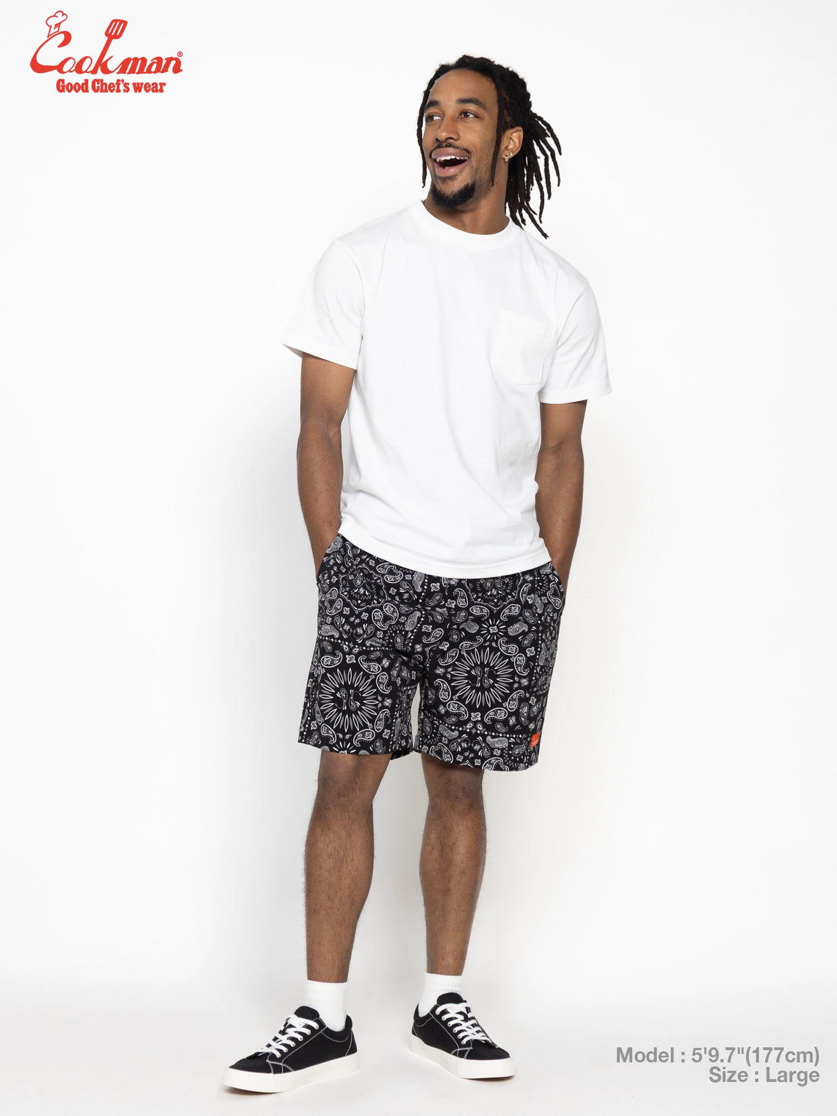 シェフパンツ Chef Pants Short Light Paisley Black
