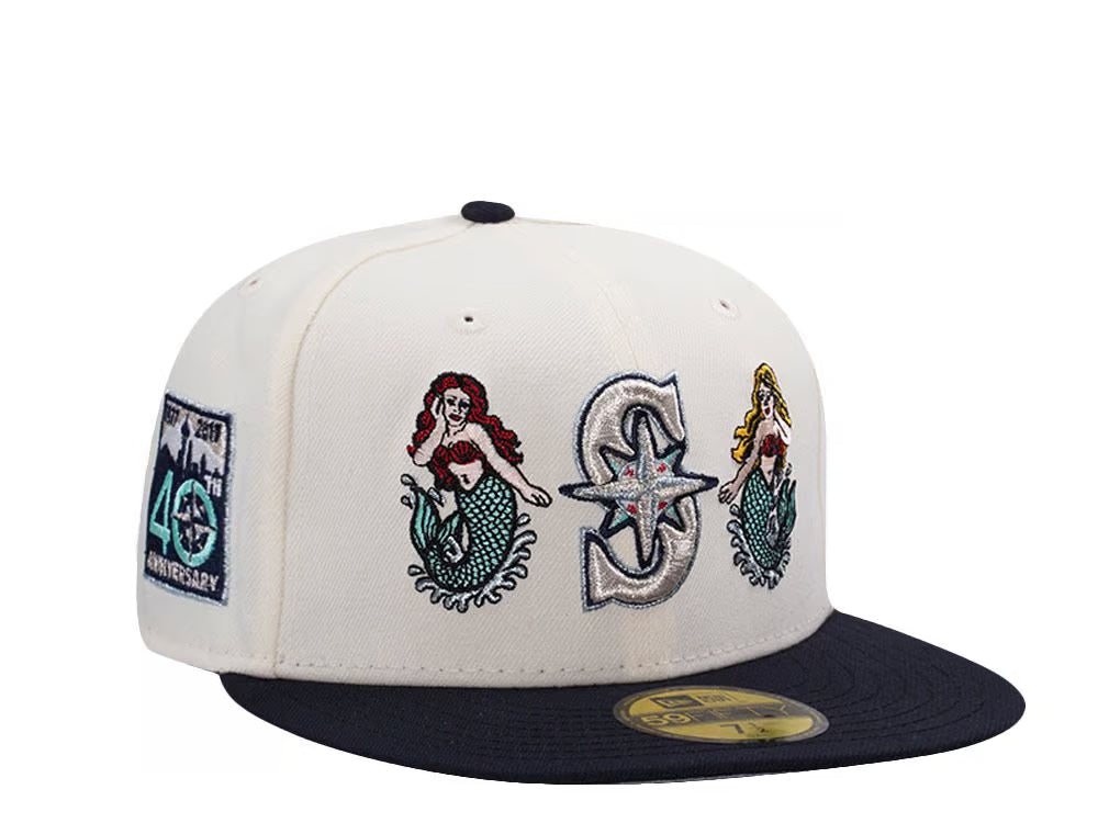 【海外買付品】NEW ERA 59FIFTY SEATTLE MARINERS 40TH ANNIVERSARY MERMAID CHROME TWO TONE
