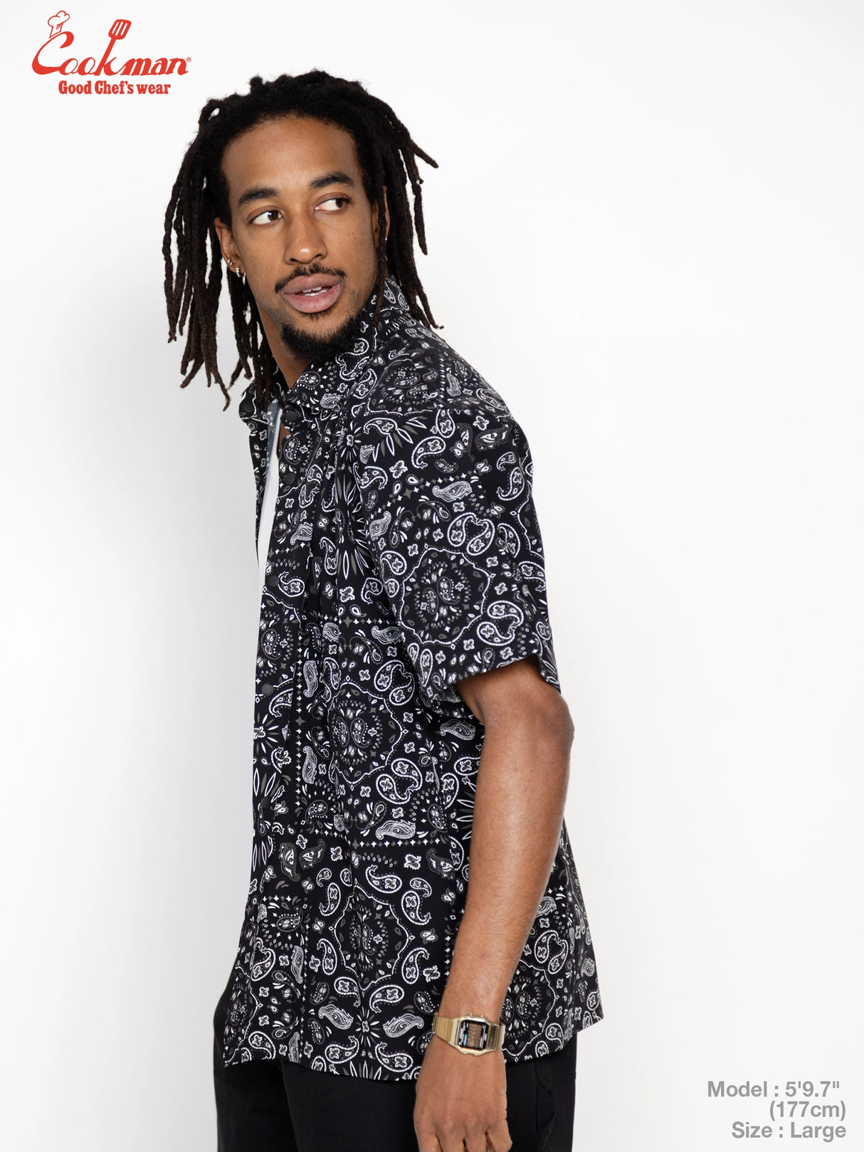 ワークシャツ Work Shirts Short Sleeve Light Paisley Black