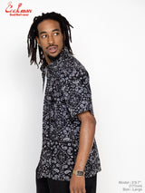 ワークシャツ Work Shirts Short Sleeve Light Paisley Black