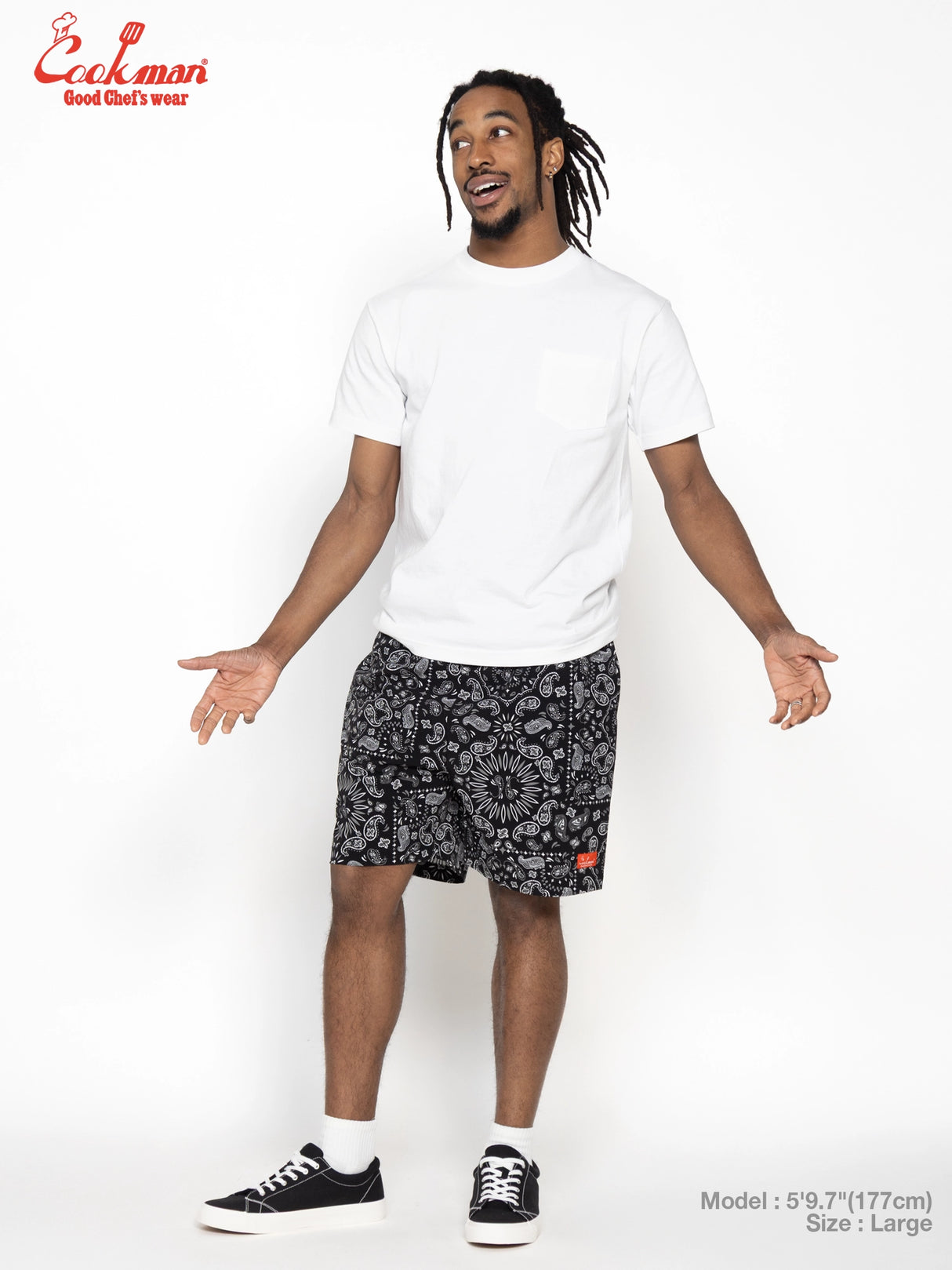 シェフパンツ Chef Pants Short Light Paisley Black