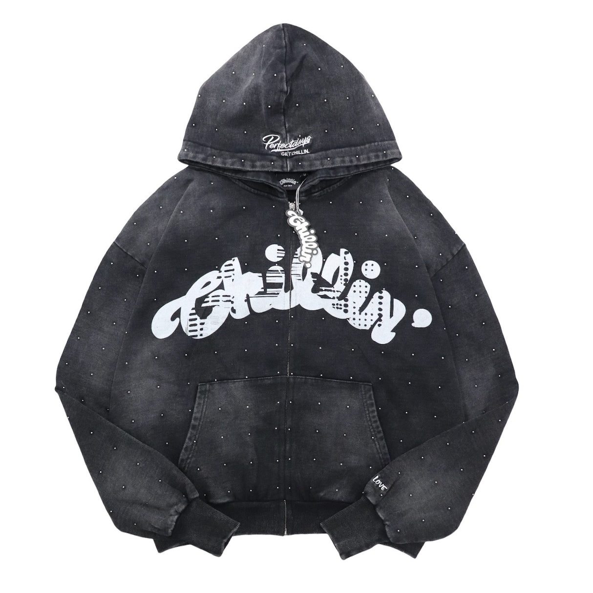 CHILLIN'. Studs Pigment Zip Hoodie- Black