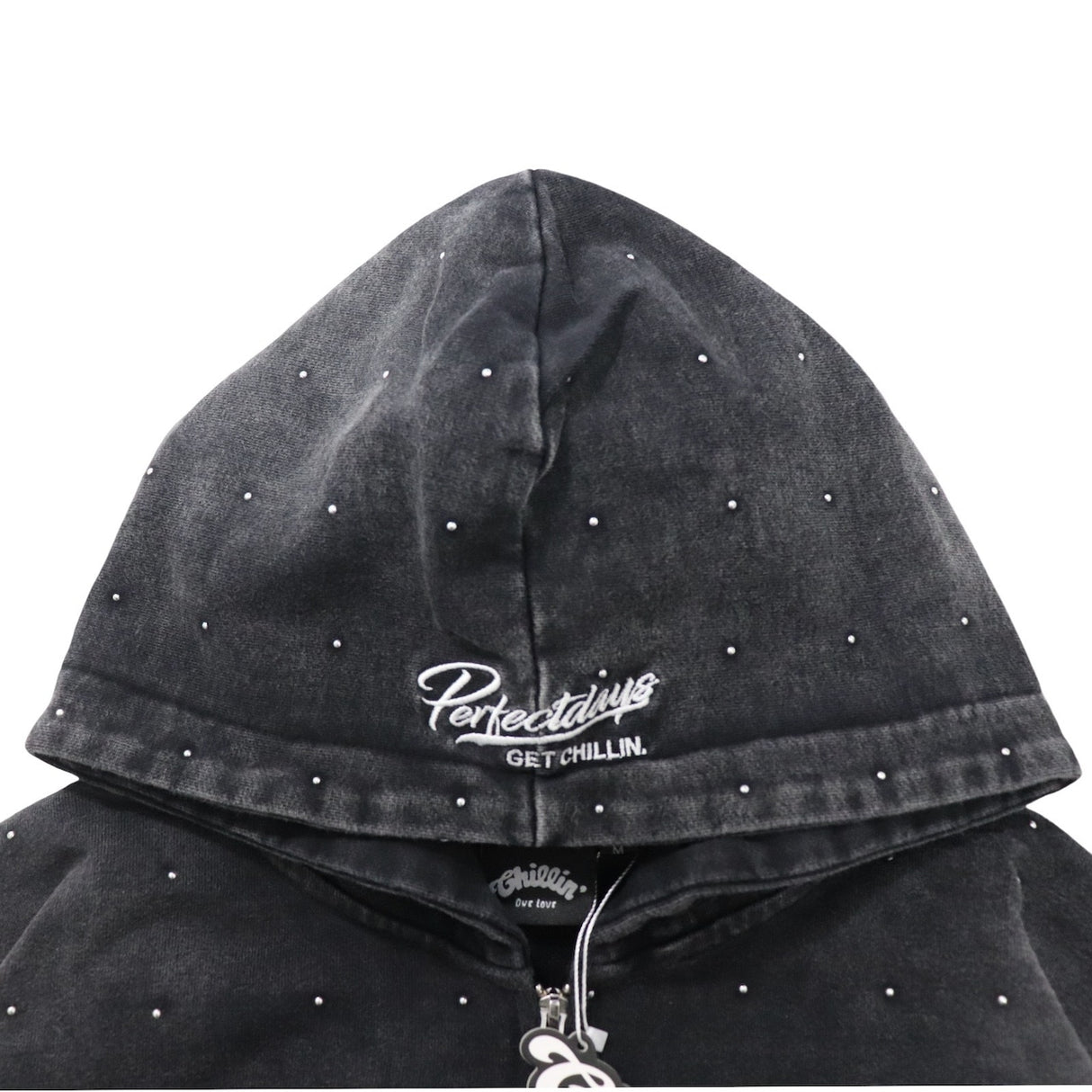 CHILLIN'. Studs Pigment Zip Hoodie- Black