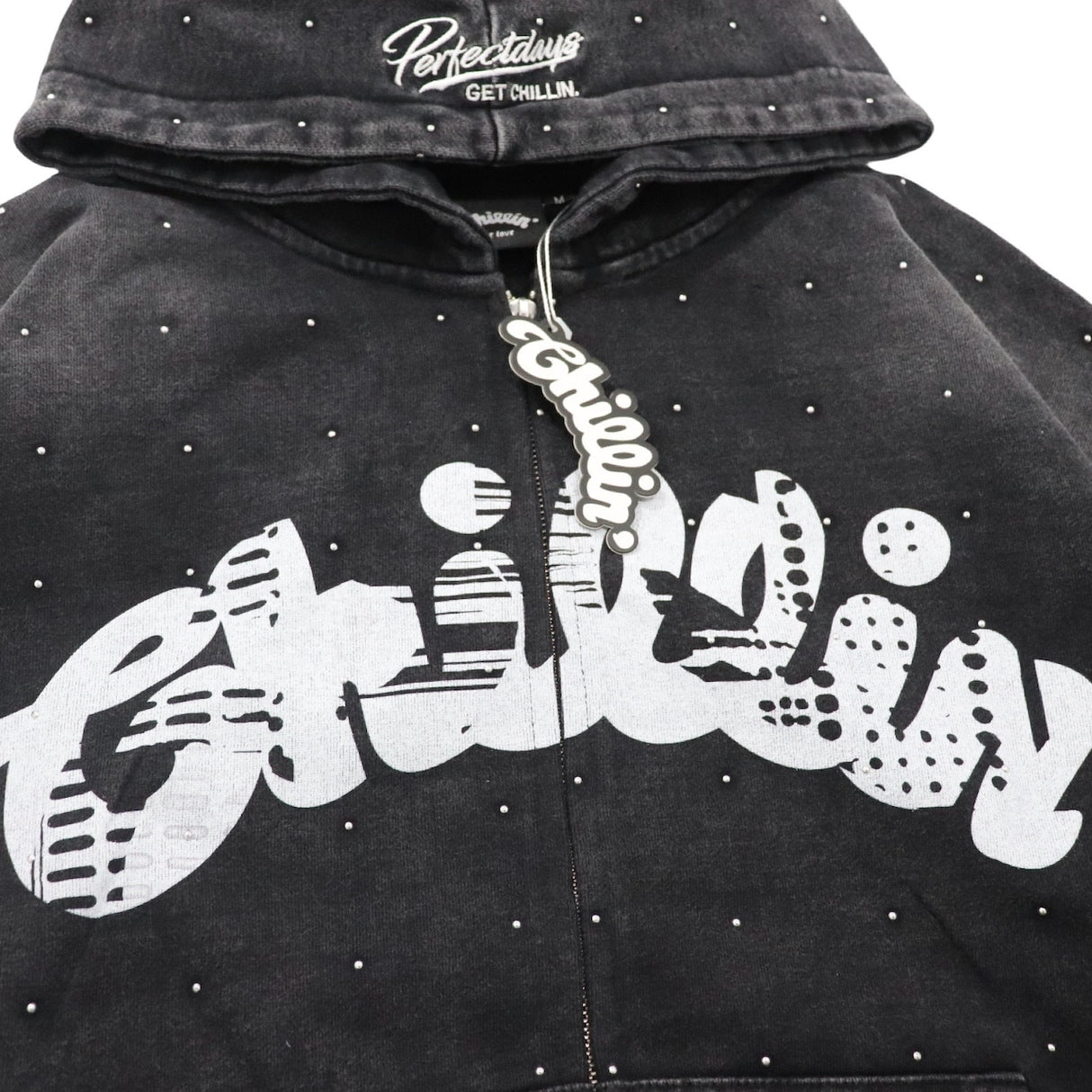 CHILLIN'. Studs Pigment Zip Hoodie- Black
