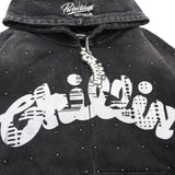 CHILLIN'. Studs Pigment Zip Hoodie- Black