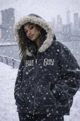 CHILLIN' -Removable Fur Zip Hoodie-