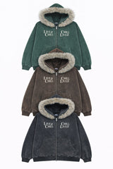 CHILLIN' -Removable Fur Zip Hoodie-